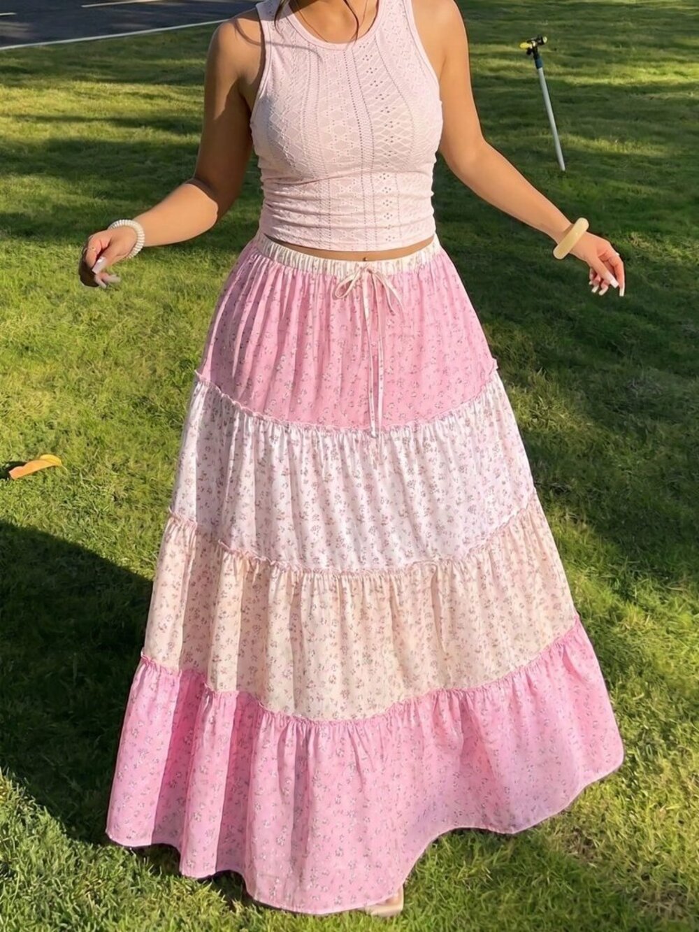 Multicolor Boho Women's Sleeveless Tank Top & Maxi Skirt Set - Picture 3 of 9